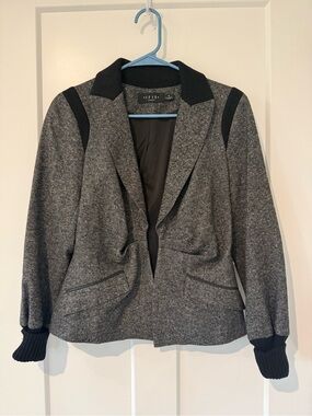 Iris Setlakwe Gray Blazer Jacket with Black Knit Trim